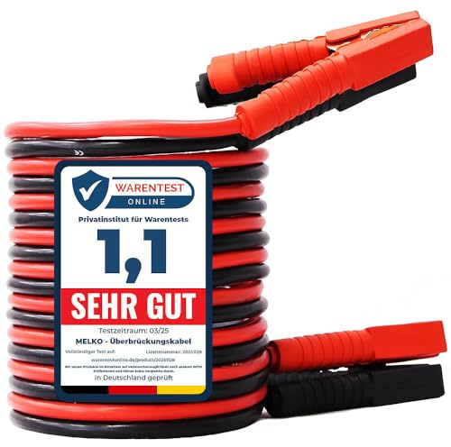 Melko Starthilfekabel Auto Überbrückungskabel 750A 5 m 16 mm² Rot Schwarz | isolierte Polzangen, kupferverkleidetes Aluminium, für Benzin- und Dieselmotoren, 12V und 24V Batterien, inkl. Tragetasche