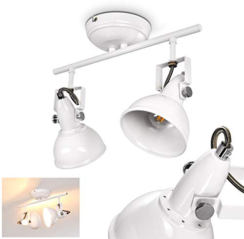 HOFSTEIN Deckenleuchte Tina, verstellbare Deckenlampe aus Metall in Weiß, moderne Leuchte im Industrial/Retro/Vintage-Design, 2 x E14, Wohnzimmer, Esszimmer, Schlafzimmer, Küche