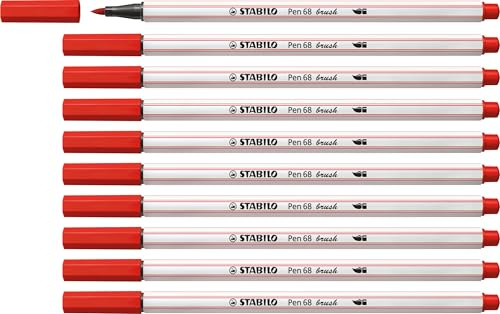 Premium fiberpenna - STABILO Pen 68 brush ask med 10 Karmosin