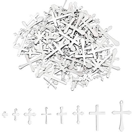 UNICRAFTALE 160Stk 8 Stile Kreuzanhänger Edelstahl Anhänger Kreuzmuster Anhänger Silbertöne Kleine Loch Anhänger Kreuz Anhänger Zubehör Für Halskette Armbänder Schmuckherstellung