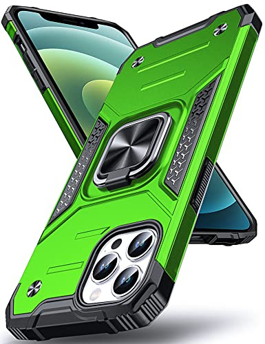 DASFOND Designed for iPhone 12/iPhone 12 Pro Case, Military Grade Shockproof Protective Phone Case Cover with Enhanced Metal Ring Kickstand [Support Magnet Mount], Grass Green | Designed for iPhone 12
