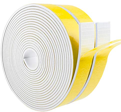 Dichtungsband Selbstklebend, Schaumstoff Dichtungsband Weiß 25mmx3mm, Moosgummi selbstklebend für Tür Fenster, Wetterfest, Anti-Kollision, Schalldämmung (6mx2Rollen)