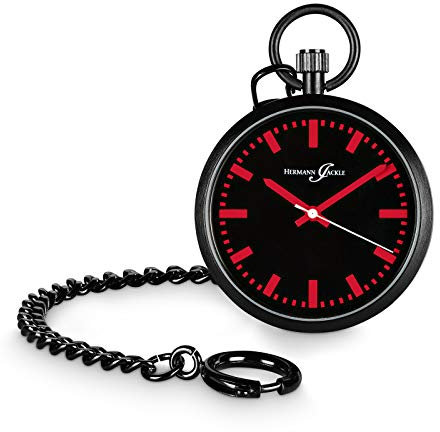 Hermann Jäckle Berlin Quarz Taschenuhr incl. Kette & Etui (Rot)