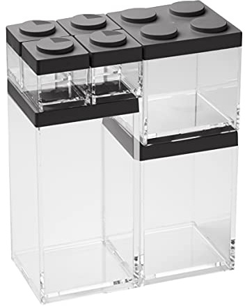 OMADA Design Set di 7 contenitori mattoncino per alimenti con coperchio impilabile e recipiente trasparente di alta qualità - Linea Brickstore