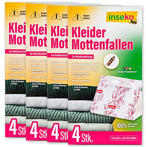 inseko 16x Kleidermottenfalle mit maximaler Lockwirkung – Pheromonfalle gegen Motten im Kleiderschrank – Mottenfalle geruchlos & insektizidfrei – Made in Germany