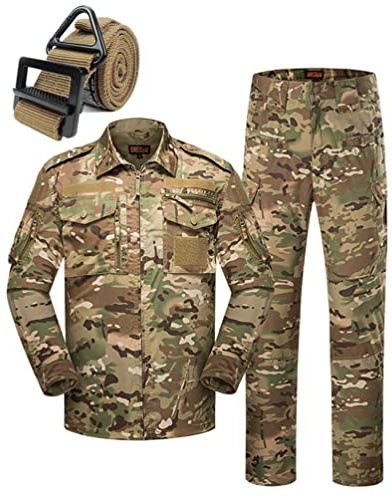 YuanDiann Herren Outdoor Taktische Tarnkleidung 3-teiliges Set, Hemd & Hose & Multifunktional Gürtel，Trekking Bergsteigen Militär Combat Camouflage Jagdbekleidung