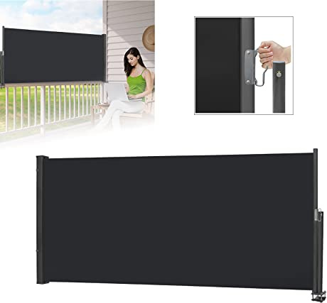 LARS360 Seitenmarkise Ausziehbar Sichtschutz Windschutz, Seitenmarkise Balkon mit Bodenmontage,Seitenwandmarkise Markisenstoff für Terrasse und Balkon,(140x300cm, Anthrazit)