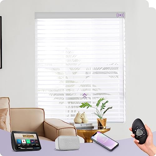 Graywind Customized Smart Shangrila Blinds with Rechargeable Motor, Light Filtering Electric Roller Blinds With Remote Control, Privacy Motorised Shades Compatible Alexa Google, White
