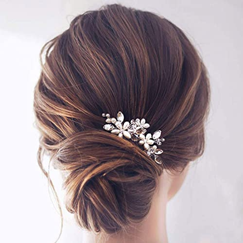 Wedity Sposa Sposa Strass Copricapo Argento Nuziale Fatti a Mano Forcina Per Capelli di Cristallo Forcine per Capelli Accessori per Capelli per Donne e Ragazze (Confezione da 2)