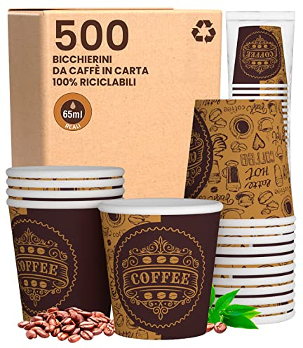 Baciato Caffè 500 Petits Gobelets en Papier 65ml Mini Gobelets Jetables Biodégradables Écologiques Design PubCUP - Tasses en Carton Résistant à la Chaleur pour Café Italien