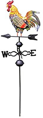 Girouette ZEELYDE Coq en Fer, Girouette Coq en Acier Inoxydable pour Jardin Patio Cour Ornement Décoration Cockeral, Cinétique, Étanche, Résistant à l'eau, Multicolore