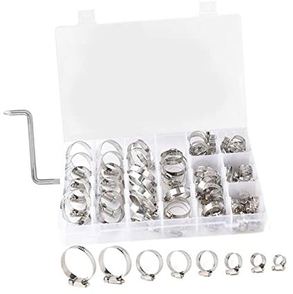 CIYODO 80pcs Stainless Steel Clamp Assorted Hose Clips Drive Hose Clip for Water Gas Pipe Mini Clamp Wrench