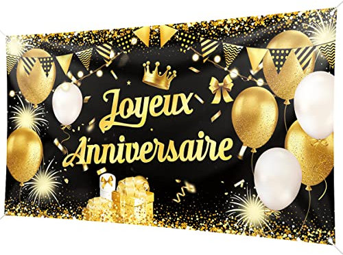Joyeux Anniversaire Bannière 200 x 110 cm - Grande taille - Bannière d'anniversaire - Décoration de fête - Accessoires pour hommes, femmes - Décoration d'anniversaire
