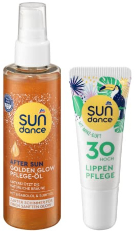 Sundance 2er-Set Hautpflege: After Sun Öl Golden Teint unterstützt natürliche Bräunung, zarter Schimmer, sanfter Glow, Sommerduft, 100 ml + Lippenpflege Minze mit Sonnenschutz LSF 30, 10 ml, (110 ml)