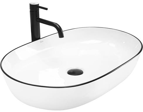 Rea Tvättställ badrum CLEO vit Svart kant Handfat 410 x 605 x 140 mm i Keramik (Vit/svart)