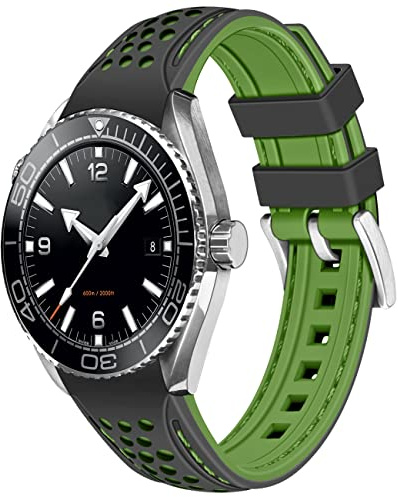 YISIWERA 20mm 22mm Silikon Uhrenarmband Racing Rallye Uhrenarmband Zweifarbig gebogene Enden Kautschuk Uhrenarmband Edelstahl Schnalle Haltbar Universal Stitch Uhrenarmbänder für Männer Frauen