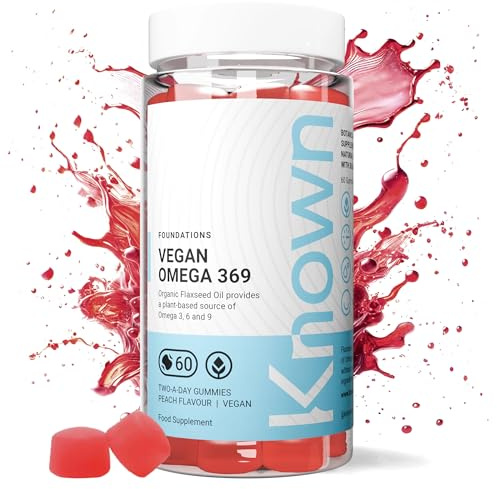 Known Vegan Omega 3-6-9 Gummies 400mg – 1 Month Supply – Peach Flavour | Organic Flaxseed Oil – Chewable Gummy – Vegan Alternative to Fish Oil – For Men & Women