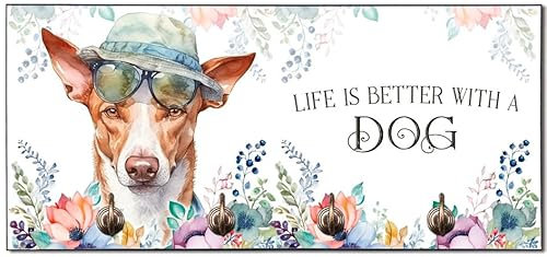 Cadouri Design-Hundegarderobe mit Podenco - Leinenhalterung für Halsband, Leine & Geschirr - originelles Geschenk für Hundebesitzer - handgefertigt