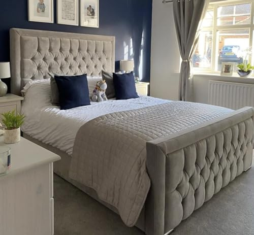 BED CR0FT LUXURY HILTON VELVET Upholstered BED frame-DOUBLE KING SUPERKING-MATTRESS OPTION AVAILABLE (King (U.K. Standard))