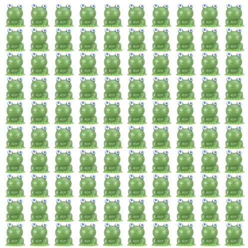 Fanshiontide Lot de 100 mini figurines de grenouille verte en résine - Figurines miniatures pour aquarium, jardin, paysage, maison de poupée, décoration de pot DIY