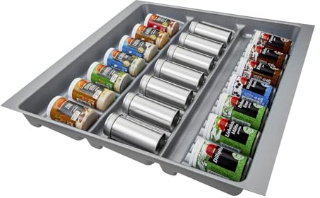 SO-BOX 2 Gewürzeinsatz Breite 50,9 cm, Tiefe 46,2 cm, Silbergrau | Mit silbergrauer Kanvas-Struktur für Schubladen bis Juli 2012 von NOBILIA mit einer Breite von 60 cm.