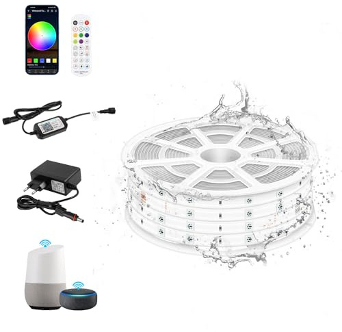 TENDIST 30M WiFi RGB LED Strip Wasserdicht, IP67 Led streifen Aussenbereich, 24V Outdoor LED Strip Musik Sync Alexa Kompatibel, LED Band Außen für Outdoor Beleuchtung, Pavillon, Pergola