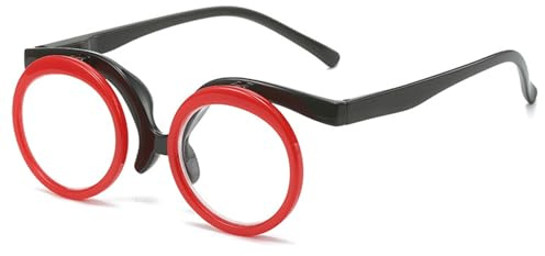 Lanomi Round Makeup Reading Glasses with 90° Rotatable Women Men Flip up Cover Lens HD Reader Spring Hinges Eyeglasses Red Glasses 1.5