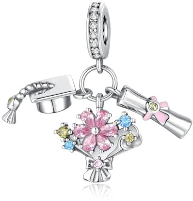 Alstiva Familie Freundschaft Liebe 925 Sterling Silber 5A Zirkonia Charm Anhänger für Armband Charm Bead Pendant für Europäische Armbänder Halsketten Schmuck Geschenk für Damen Frauen