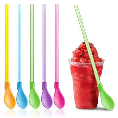 Addein 10 Pieces Slush Straws, Colored Straw Spoon 2 in 1, Plastic Reusable Straws, Reusable Straws Spoon Suitable for Smoothies Milkshakes Coffee Cocktail.