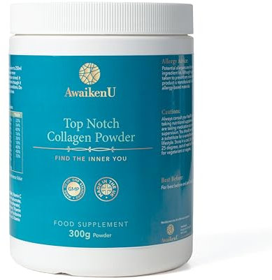 High Strength Marine Collagen Powder with Hydrolysed Marine Collagen Peptides, hyaluronic Acid & VIT C - 300g -10,000mg Unflavoured -Skin Elasticity, Hair Growth, Nails & Joint Health- AwaikenU