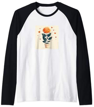 Dahlia Plant In Pot Cottagecore Hearts Graphic Raglan Baseball Tee
