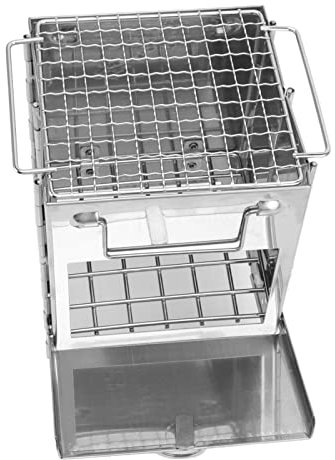 Camping-Holzofen, Robuster, Faltbarer, Integrierter Mini-Grill aus Edelstahl für Picknicks Im Freien, Tragbarer Kochherd für Camping und Wandern