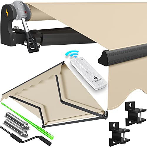 KESSER Tenda da sole articolata elettrica con telecomando, tenda da sole articolata, 300 x 250 cm, tenda per terrazza, tenda con morsetto, con supporto da parete, protezione solare, beige