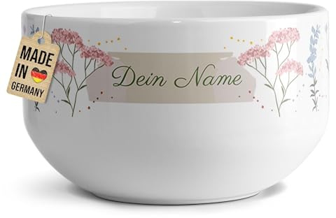 Print Royal PR Müslischale mit Name selbst gestalten - Personalisierte Schüssel mit Blumen - Individuelle Geschenke zum Geburtstag, Weihnachten oder Muttertag | Keramik, 500 ml