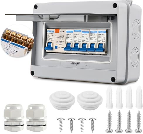 PRITOK Consumer Unit: Garage Consumer Unit with Assembly Tool, IP65 Waterproof Consumer Unit, Plastic Leakage Circuit Breaker with Fuse Box for Garage, Caravan, Workshops (5 Way)