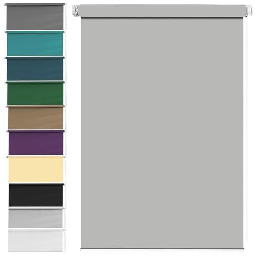 Tragbares Verdunkelungsrollo 50 x 70 cm, isoliert, UV-Schutz, kindersicher, Fensterschirm für Schlafzimmer und Tür, einfache Montage, Hellgrau, inklusive Beschläge