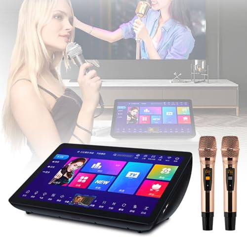 IYUESQ Máquina de Karaoke Profesional de 19,5 Pulgadas, Sistema de Karaoke con Pantalla táctil 4K, con 2 micrófonos inalámbricos con reverberación, Control Mediante aplicación de teléfono