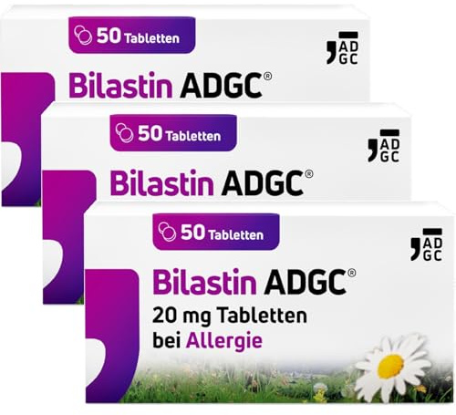 Bilastin ADGC® 3x 50 St - Allergietabletten bei Heuschnupfen - schnell & langanhaltend bis 24 St. wirksam bei allergischem Schnupfen, Nesselsucht(Urtikaria), Juckreiz, Tierhaar- und Hausstauballergie