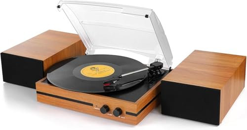 Vintage Vinyl Schallplattenspieler mit Bluetooth und Riemenantrieb, Zwei Stereolautsprecher, LP-Player, 3 Geschwindigkeiten, kabellose Wiedergabe, AUX-Kopfhörereingang, Orange