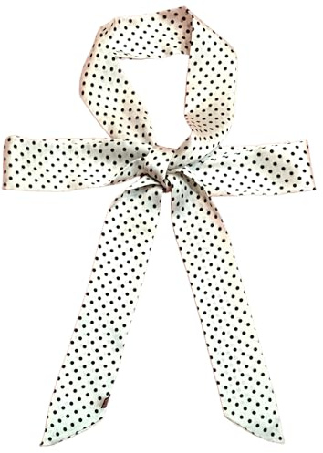 GIMIRO Damen Satin Gürtel 5cm x 195cm Schmales Damen-Halstuch mit Polka-Dots, Polyester-Satin, Weiß mit Schwarzen Punkten (Creamy White Mini Polka Dots)