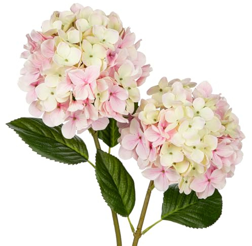 Briful Hydrangea Artificial Flowers Real Touch Hydrangea Stems 24.8 Creamy Pink Fake Flowers for Outdoor, Garden Wedding, Home Decor