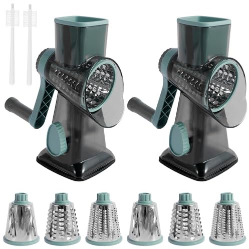 2Pcs Nussmühle Manuell mit 3 Austauschbaren Trommelklingen Trommelreibe Edelstahl mit Kurbel Clipbar Grau Manuelle Trommelreibe für Mais Karotten Weizen Hafer Gerste Gewürze Kaffee