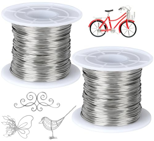 2 Rolle 304 Edelstahldraht, 200m x 0,5 mm, Silber, für Basteln | Basteldraht, Biegbarer, mit Spule, für Bailing-Draht, DIY-Skulpturen, Modellierdraht, Schmuckdraht