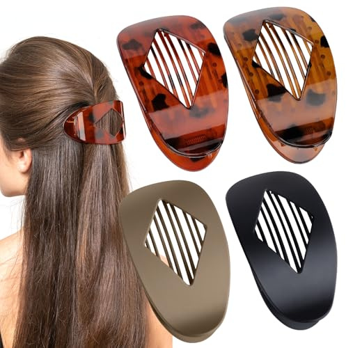 Kiiwah 4 Stück Flach Haarklammern, Haarspangen Flache Damen für Dünnes Dickes Haar, Rutschfeste Große Haarklammer Flat Claw Clip für Alltag, Autofahren