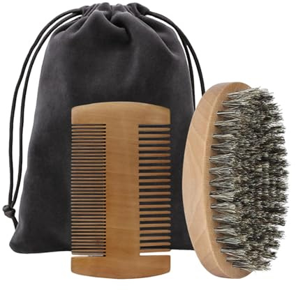 MERIGLARE Kit de Cuidado para Barba Y Bigote, Incluye Peine de Madera Y Bolsa de Accesorios, Mango de madera