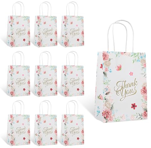 10 Hochzeitstüten, Papiertüten mit Henkeln, 15x8x21 cm, geeignet für Kinderveranstaltungen, Geburtstage und Feiern.