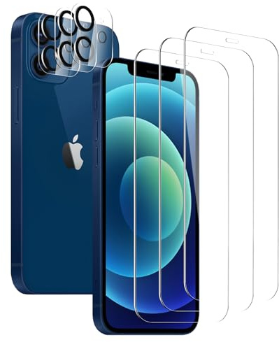 SUJASEN Schutzfolie für iPhone 12 Mini, 3 Stück Gehärtetes Glas + 3 Stück Kamera Schutzfolie, HD Displayschutzfolie, Kratzfest, Anti-Bläschen, 9H Härte