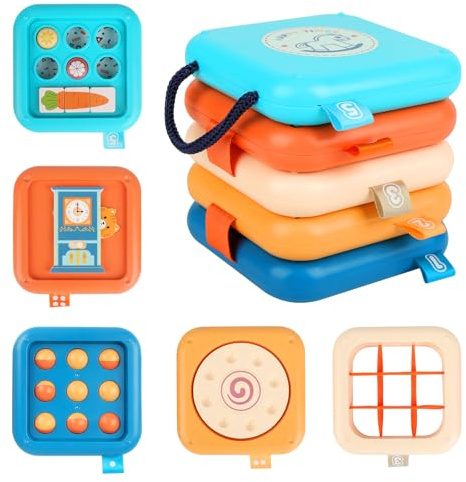 Joollurm Cubo Montessori para 18 Meses - Juguete sensorial de Viaje para avión y Coche, Cubo de Actividades para niños pequeños para desarrollar la motricidad Fina, para niños de 1,5 años