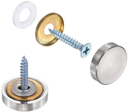 uxcell 20Pcs Screw Covers Caps, Brass Flat Mirror Screws Decorative Caps Cover Nail Fasteners for Sign Advertising Hardware Construction, 21mm Diameter, Brushed Silver