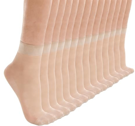 KEYRI 14 Paia Calze di Nylon Donna Trasparenti, Traspiranti, Corte, Gambaletti (Nudo)
